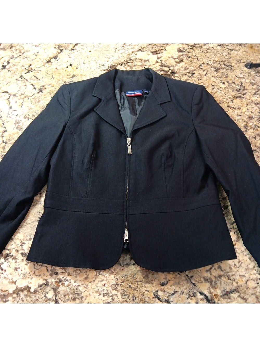 Size 8 Denver Hayes Black Womens Zip Up Blazer Short Coat Shoulder Pads